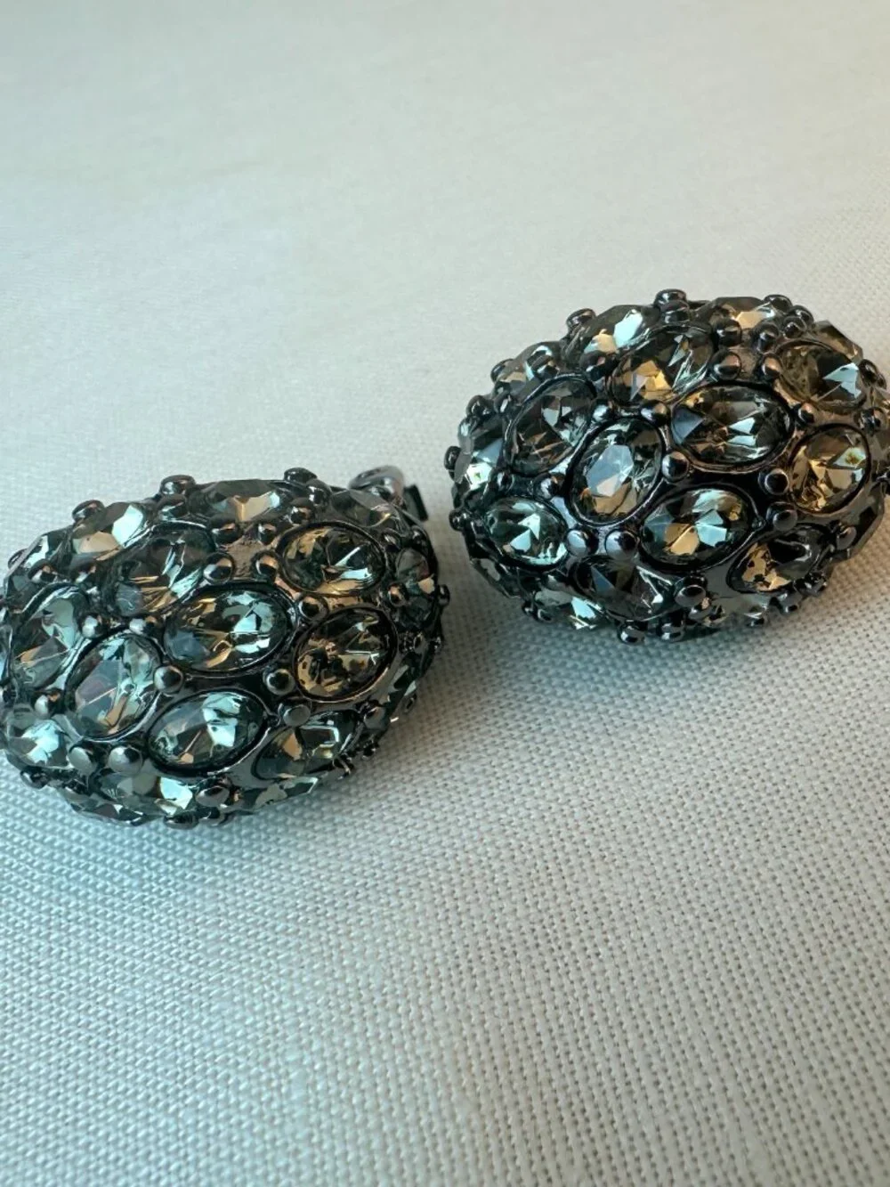 Kenneth Jay Lane Pave Crystal Gunmetal Clip-on Dome Earrings - Picture 2 of 8